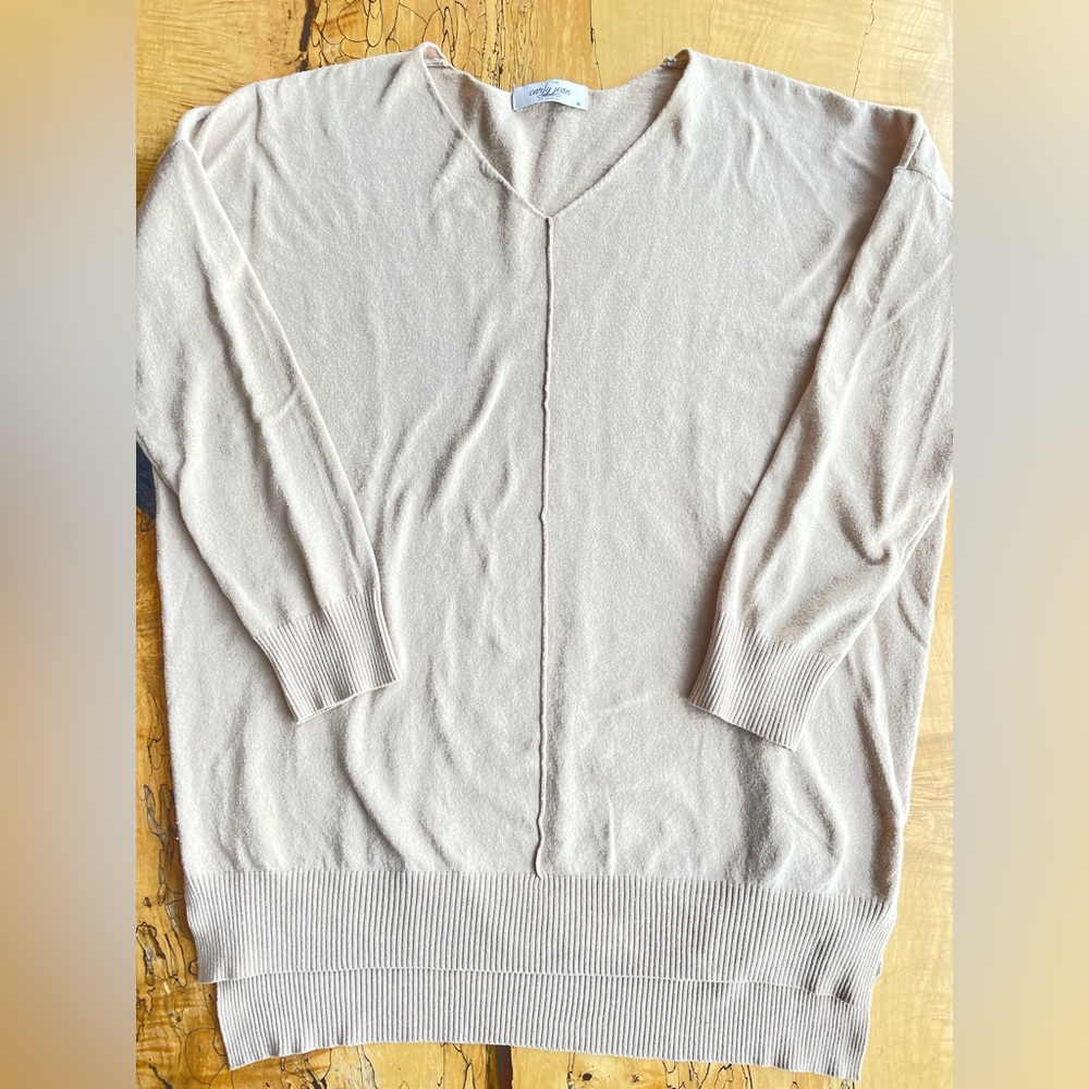 Carly Jean Beige V-Neck Sweater